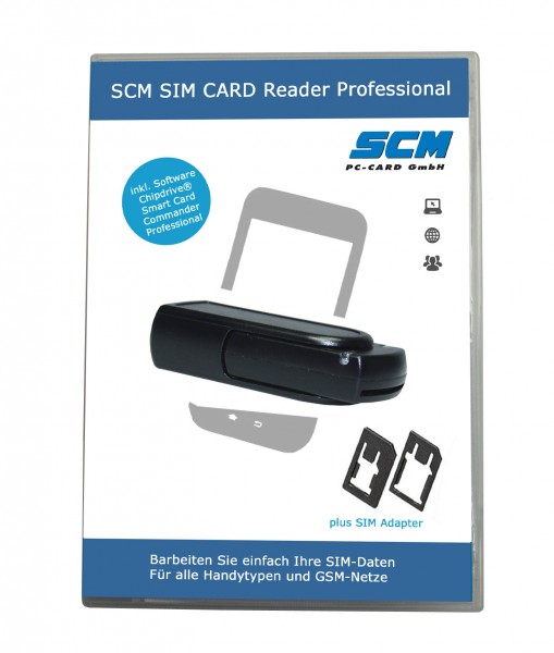 SCM SIM Card Reader Professional - SIM Card Stick schwarz Plus Software zum Lesen der SIM Karte